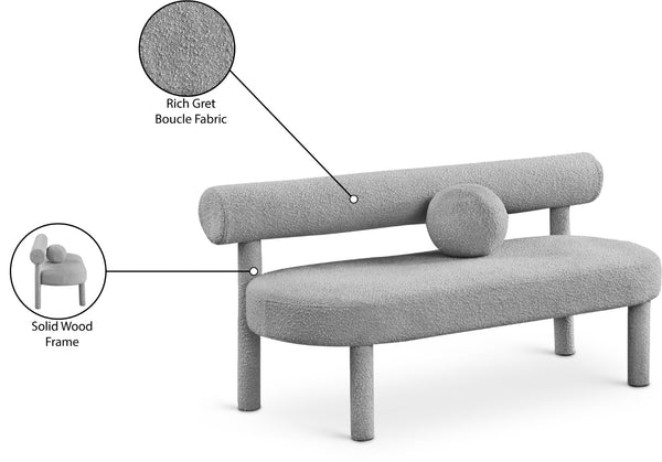 Parlor Boucle Fabric / Eucalyptus Wood / Foam Contemporary Grey Boucle Fabric Bench - 59" W x 26" D x 28.5" H