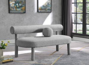 Parlor Boucle Fabric / Eucalyptus Wood / Foam Contemporary Grey Boucle Fabric Bench - 59" W x 26" D x 28.5" H