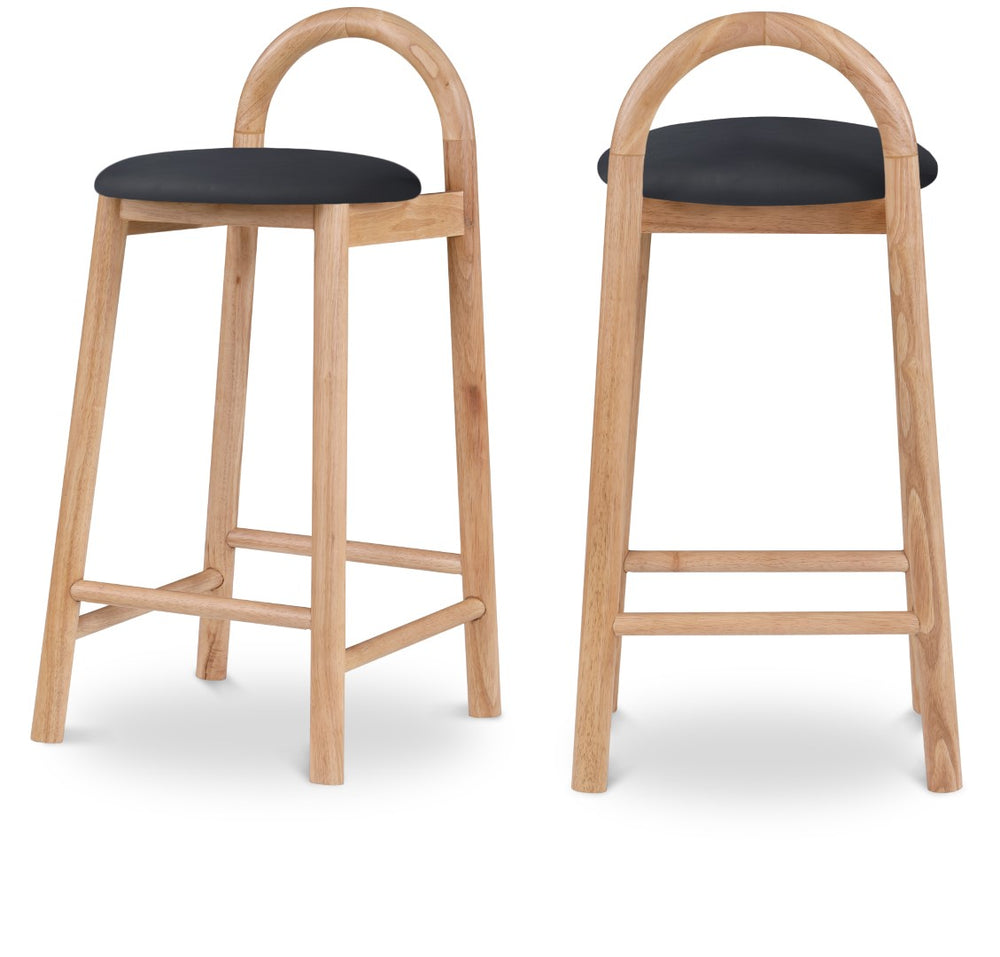 Calvin Faux Leather / Rubberwood / Engineered Wood Mid-Century Modern Black Faux Leather Stool - 16.5" W x 26" D x 32" H