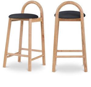 Calvin Faux Leather / Rubberwood / Engineered Wood Mid-Century Modern Black Faux Leather Stool - 16.5" W x 26" D x 32" H