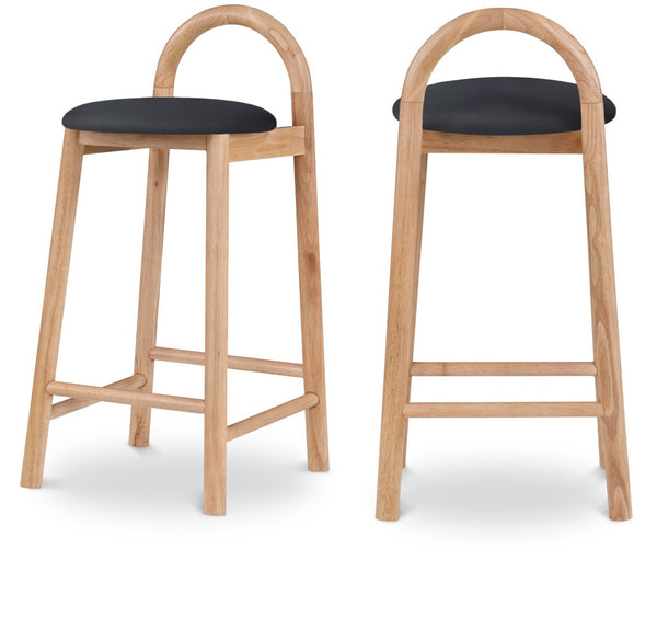 Calvin Faux Leather / Rubberwood / Engineered Wood Mid-Century Modern Black Faux Leather Stool - 16.5" W x 26" D x 32" H