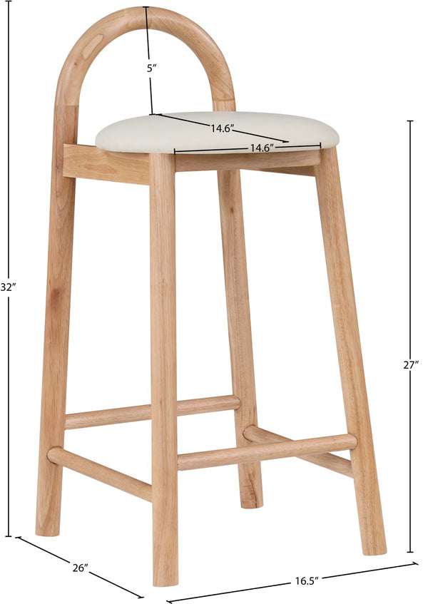 Calvin Faux Leather / Rubberwood / Engineered Wood Mid-Century Modern Cream Faux Leather Stool - 16.5" W x 26" D x 32" H