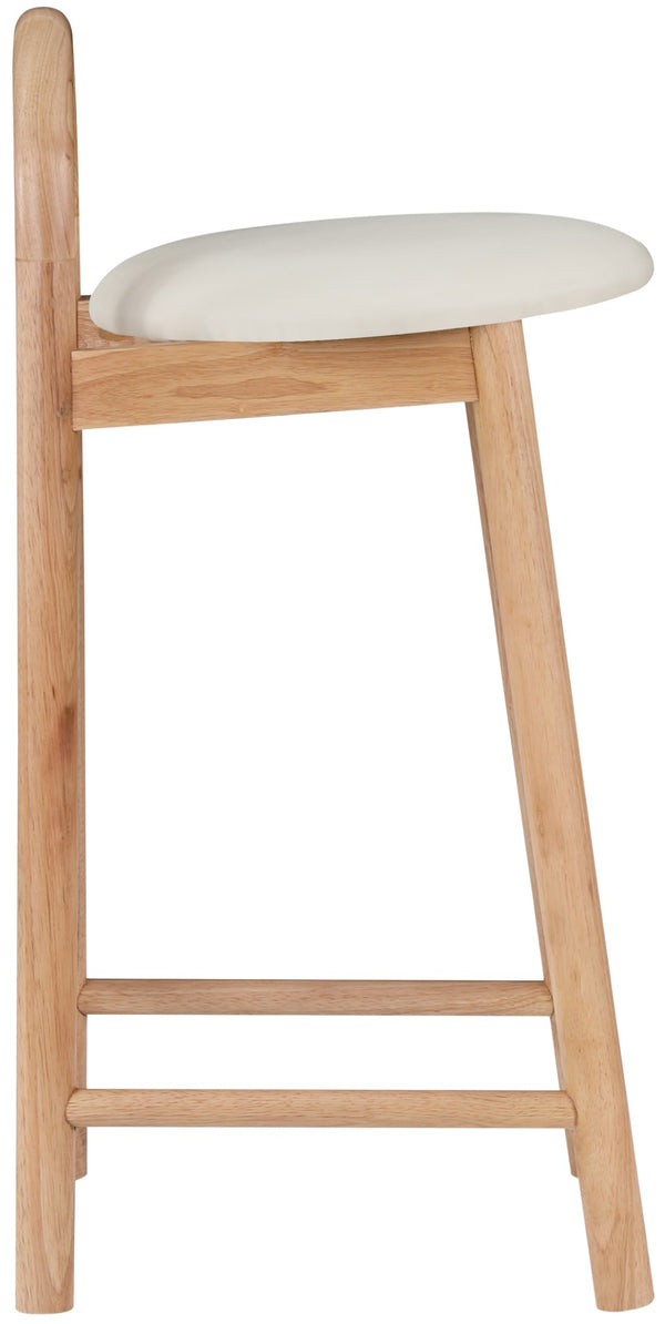 Calvin Faux Leather / Rubberwood / Engineered Wood Mid-Century Modern Cream Faux Leather Stool - 16.5" W x 26" D x 32" H