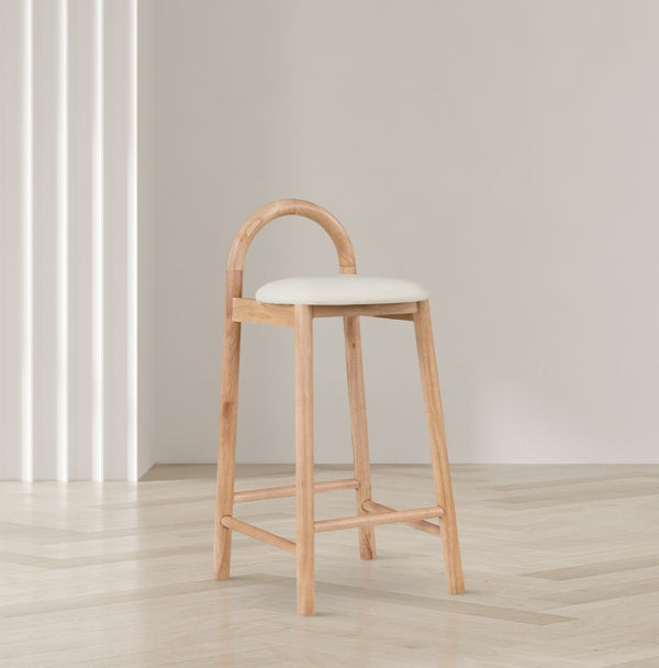 Calvin Faux Leather / Rubberwood / Engineered Wood Mid-Century Modern Cream Faux Leather Stool - 16.5" W x 26" D x 32" H