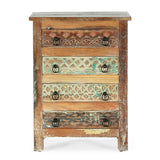 Conwell Boho Handcrafted Wooden 4 Drawer Chest, Antique White Noble House