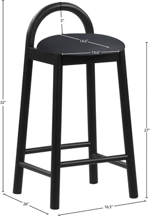 Calvin Faux Leather / Rubberwood / Engineered Wood Mid-Century Modern Black Faux Leather Stool - 16.5" W x 26" D x 32" H