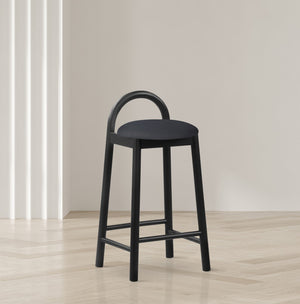 Calvin Faux Leather / Rubberwood / Engineered Wood Mid-Century Modern Black Faux Leather Stool - 16.5" W x 26" D x 32" H