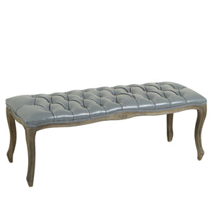 Tassia Traditional Button Tufted Bonded Leather Bench, Weathered Oak and Gray Noble House