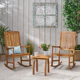 Arcadia Outdoor 2 Seater Acacia Wood Rocking Chairs and Side Table Set, Teak Noble House