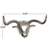 Glynn Handcrafted Aluminum Bison Wall Decor, Raw Nickel Noble House