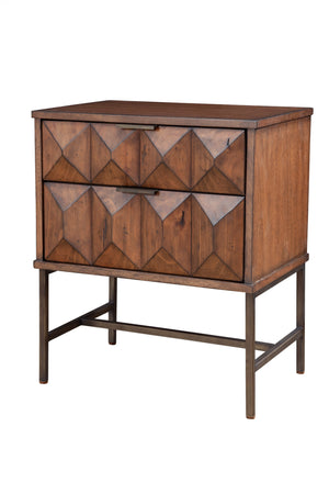 Trig Urban Contemporary Two Drawer Nightstand with Bronze Hardware and Geometric Design Accent