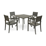 York Outdoor 4-Seater Square Acacia Wood Dining Set, Gray Finish Noble House