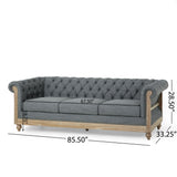 Voll Chesterfield Fabric Tufted 3 Piece Living Room Set with Nailhead Trim, Charcoal and Dark Brown Noble House