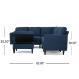 Zahra Dark Blue Fabric Sectional Couch with Storage Ottoman