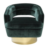 Contemporary Velveteen Swivel Chair With Gold Base, Green