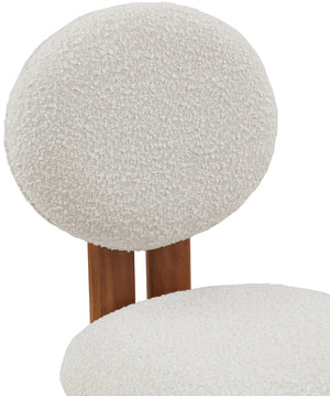 Napa Boucle Fabric / Rubberwood / Engineered Wood Mid-Century Modern Cream Boucle Fabric Dining Chair - 17.5" W x 21" D x 32" H