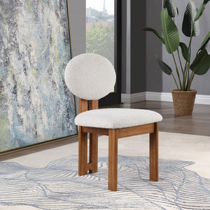 Napa Boucle Fabric / Rubberwood / Engineered Wood Mid-Century Modern Cream Boucle Fabric Dining Chair - 17.5" W x 21" D x 32" H
