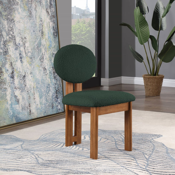 Napa Boucle Fabric / Rubberwood / Engineered Wood Mid-Century Modern Green Boucle Fabric Dining Chair - 17.5" W x 21" D x 32" H