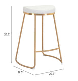 Zuo Modern Bree 100% Polyurethane, Plywood, Stainless Steel Modern Commercial Grade Counter Stool Set - Set of 2 White, Gold 100% Polyurethane, Plywood, Stainless Steel