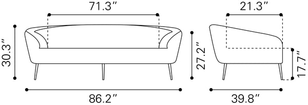 Zuo Modern Luna 100% Polyester, Plywood, Steel Modern Commercial Grade Sofa Cream, Gold 100% Polyester, Plywood, Steel