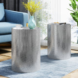 Brookhaven Modern Round Hammered Iron Accent Table (2 Pack) - Silver Noble House