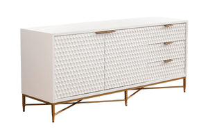 White Pearl Media Console - Contemporary Design with Gold Accents, Ample Storage & Textured Style
