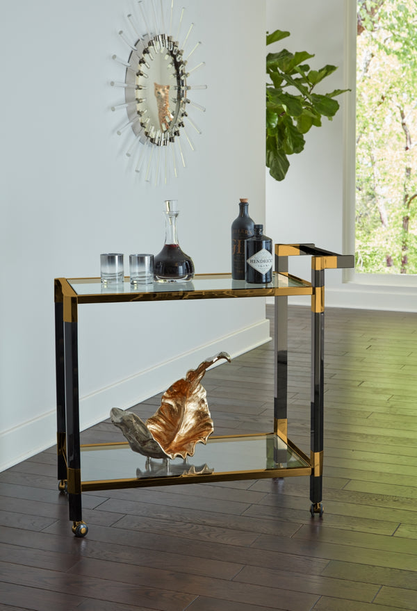 Boulevardier Bar Cart - Elegant Black Acrylic & Gold Stainless Steel for Glamorous Entertaining