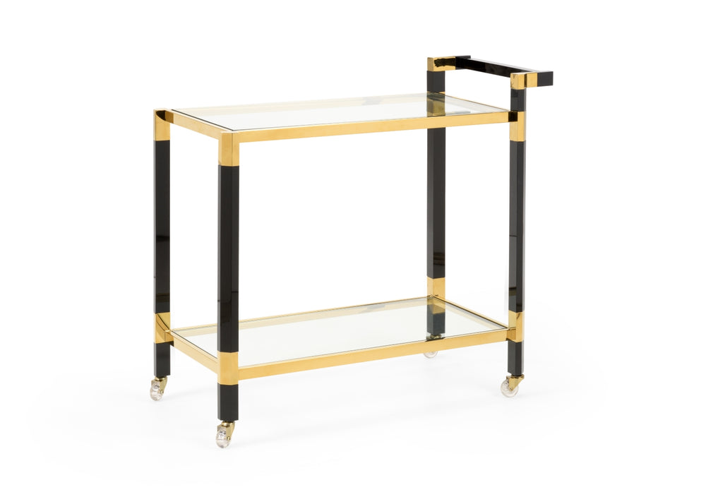 Boulevardier Bar Cart - Elegant Black Acrylic & Gold Stainless Steel for Glamorous Entertaining