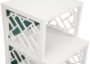 Chip - Elegant Chippendale Side Shelf Table in Green with Stunning Chantilly Lace Finish