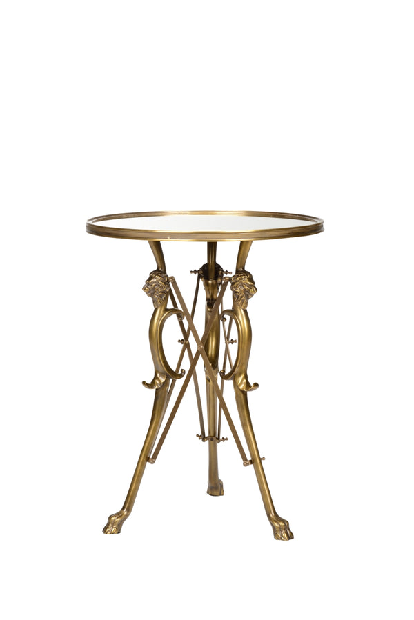 Lion In The Library Table - Stunning Brass Design with Lion Head Detail and Elegant Round Mirror Top