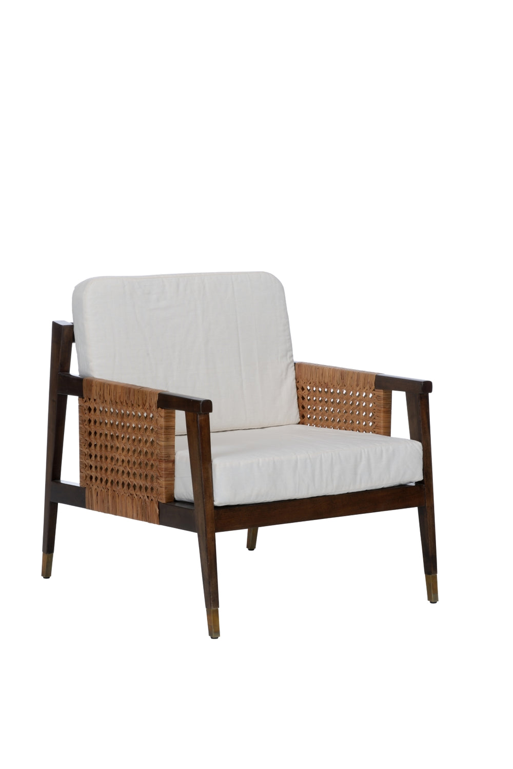 Isle Of Palms Lounge Chair - Handcrafted Solid Wood Comfort with Woven Cane & Elegant Brass Accents