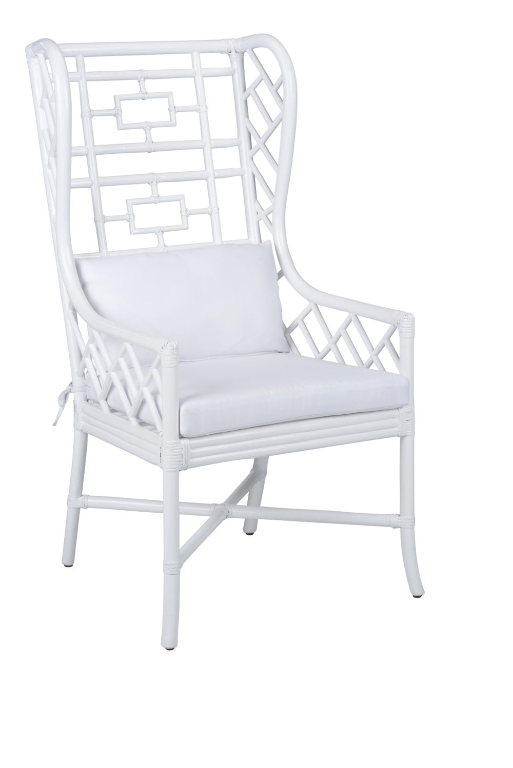 Gwyneth Wing Chair - Elegant Pure White Rattan with Cozy Off-White Cushion for Ultimate Comfort