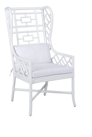 Gwyneth Wing Chair - Elegant Pure White Rattan with Cozy Off-White Cushion for Ultimate Comfort