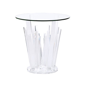 Geode End Table - Modern Clear Acrylic Design with Round Tempered Glass Top for Stylish Living Spaces