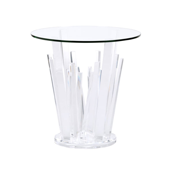 Geode End Table - Modern Clear Acrylic Design with Round Tempered Glass Top for Stylish Living Spaces