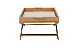 Vieux Carre Coffee Table: Elegant Cane Tray Top with Clear Tempered Glass for Coastal Living Spaces