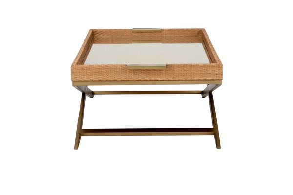 Vieux Carre Coffee Table: Elegant Cane Tray Top with Clear Tempered Glass for Coastal Living Spaces