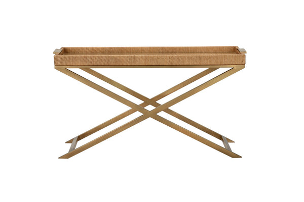 Vieux Carre Console Table - Elegant Coastal Entryway Design with Glass Top & Woven Cane Accents