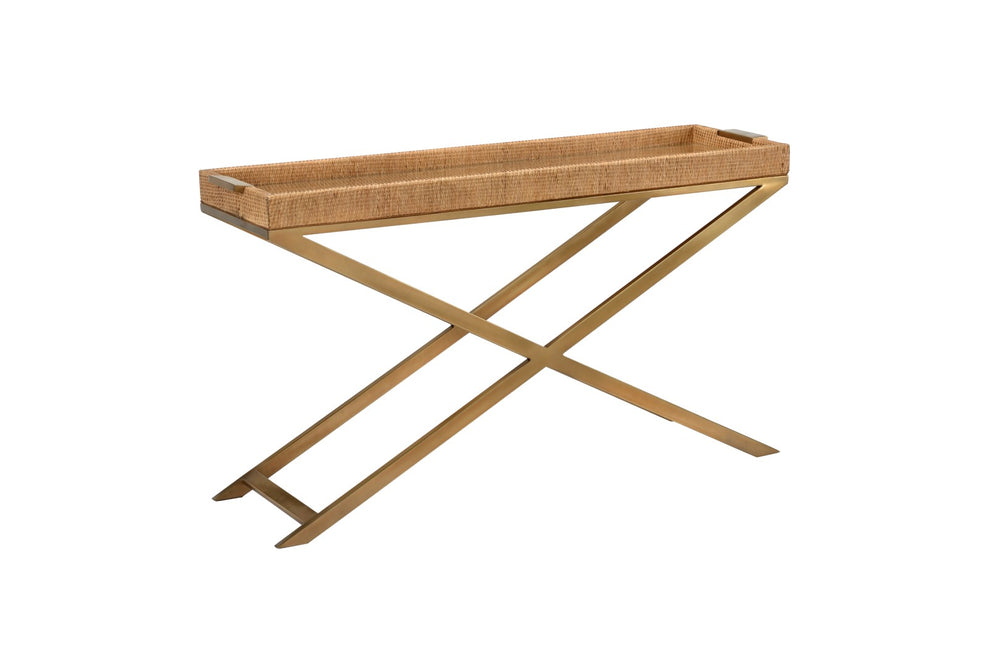 Vieux Carre Console Table - Elegant Coastal Entryway Design with Glass Top & Woven Cane Accents
