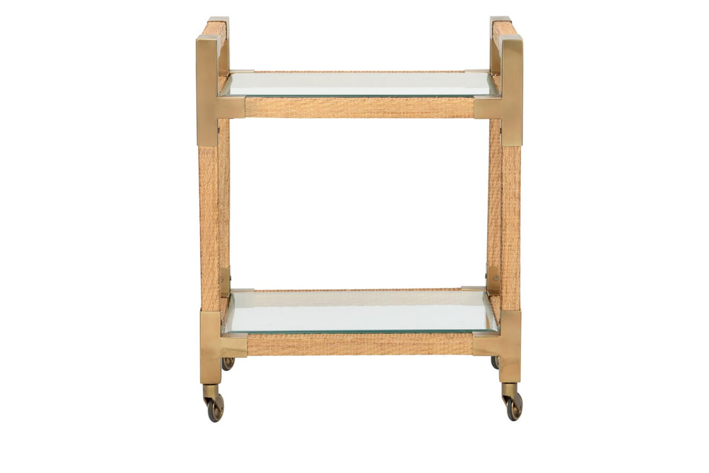 Vieux Carre Bar Cart - Stylish Woven Cane & Glass Design on Casters for Effortless Entertaining