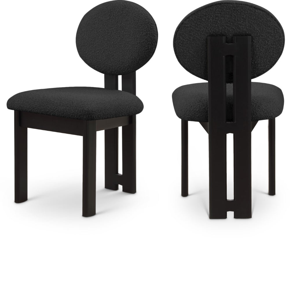 Napa Boucle Fabric / Rubberwood / Engineered Wood Mid-Century Modern Black Boucle Fabric Dining Chair - 17.5" W x 21" D x 32" H