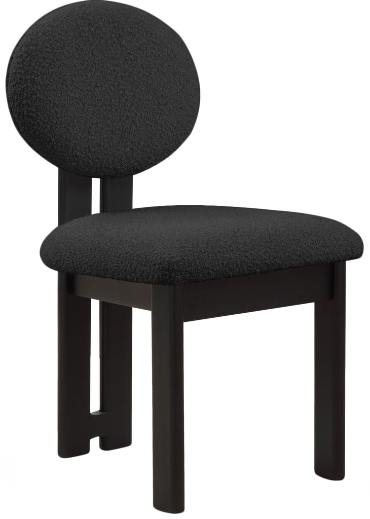 Napa Boucle Fabric / Rubberwood / Engineered Wood Mid-Century Modern Black Boucle Fabric Dining Chair - 17.5" W x 21" D x 32" H