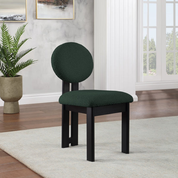 Napa Boucle Fabric / Rubberwood / Engineered Wood Mid-Century Modern Green Boucle Fabric Dining Chair - 17.5" W x 21" D x 32" H