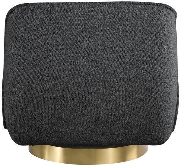 Geneva Boucle Fabric / Eucalyptus Wood / Stainless Steel / Foam Contemporary Black Boucle Fabric Swivel Accent Chair - 29" W x 35" D x 27.5" H