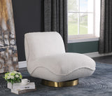 Geneva Boucle Fabric / Eucalyptus Wood / Stainless Steel / Foam Contemporary Cream Boucle Fabric Swivel Accent Chair - 29" W x 35" D x 27.5" H