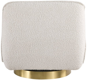 Geneva Boucle Fabric / Eucalyptus Wood / Stainless Steel / Foam Contemporary Cream Boucle Fabric Swivel Accent Chair - 29" W x 35" D x 27.5" H