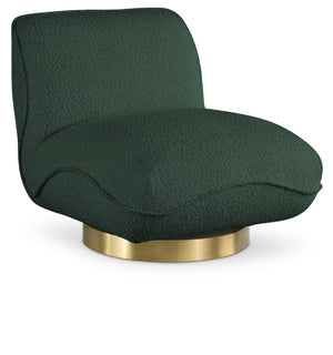 Geneva Boucle Fabric / Eucalyptus Wood / Stainless Steel / Foam Contemporary Green Boucle Fabric Swivel Accent Chair - 29" W x 35" D x 27.5" H