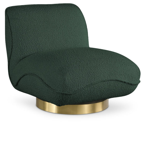 Geneva Boucle Fabric / Eucalyptus Wood / Stainless Steel / Foam Contemporary Green Boucle Fabric Swivel Accent Chair - 29" W x 35" D x 27.5" H