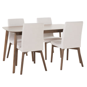 Bickford Mid-Century Modern 5 Piece Dining Set, Light Beige and Walnut Noble House