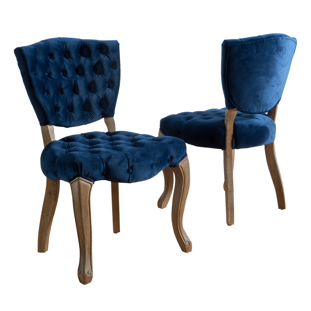 Bates Tufted Navy Blue Velvet Dining Chairs Set of 2 English Elm